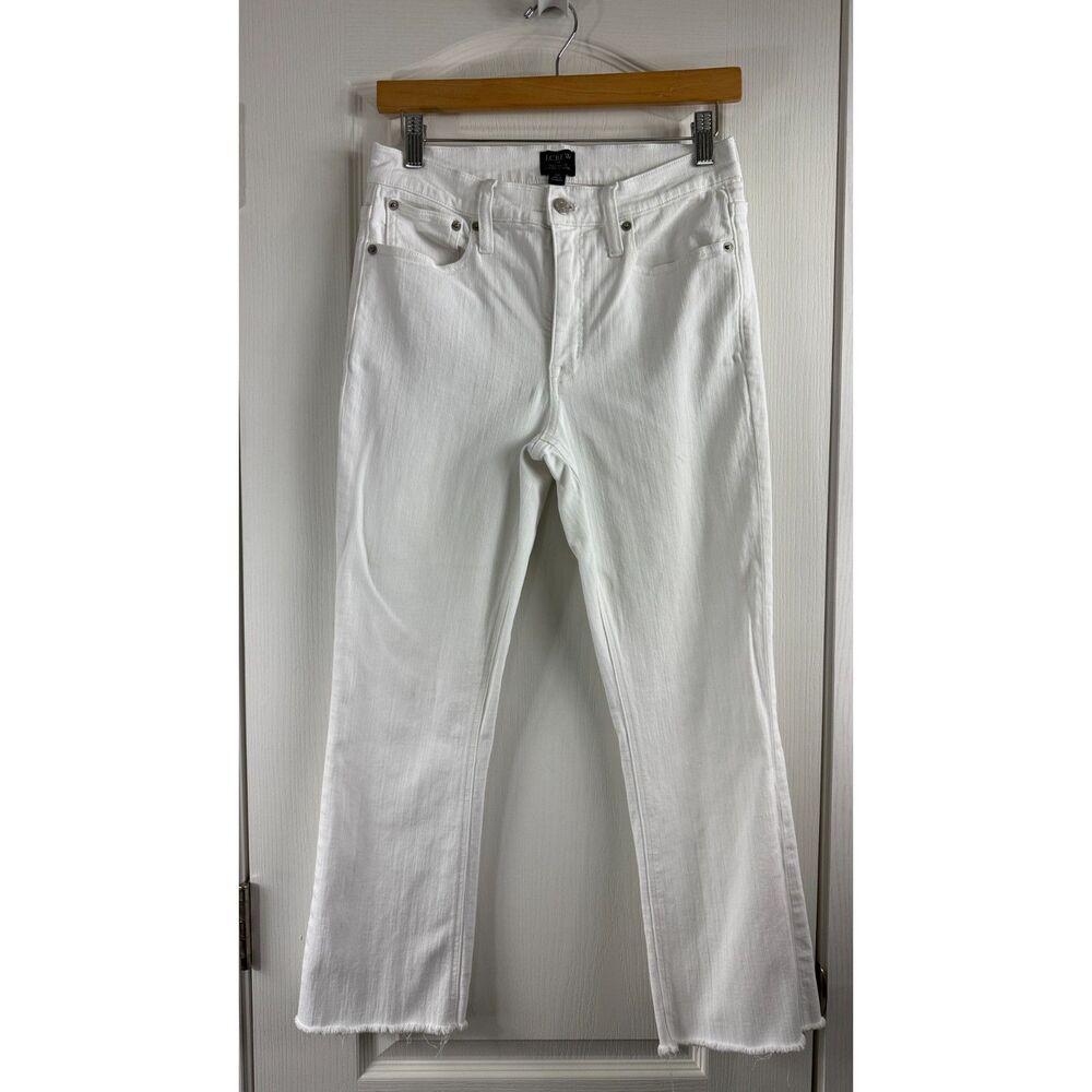 J.Crew Womens 28 Mid Rise Flare Crop Jeans White Raw Hem Stretch B0933